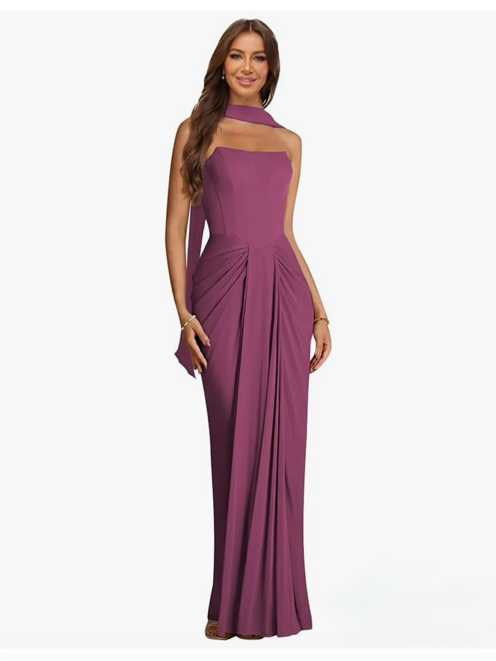 Elegant One-Shoulder Mulberry Evening Gown